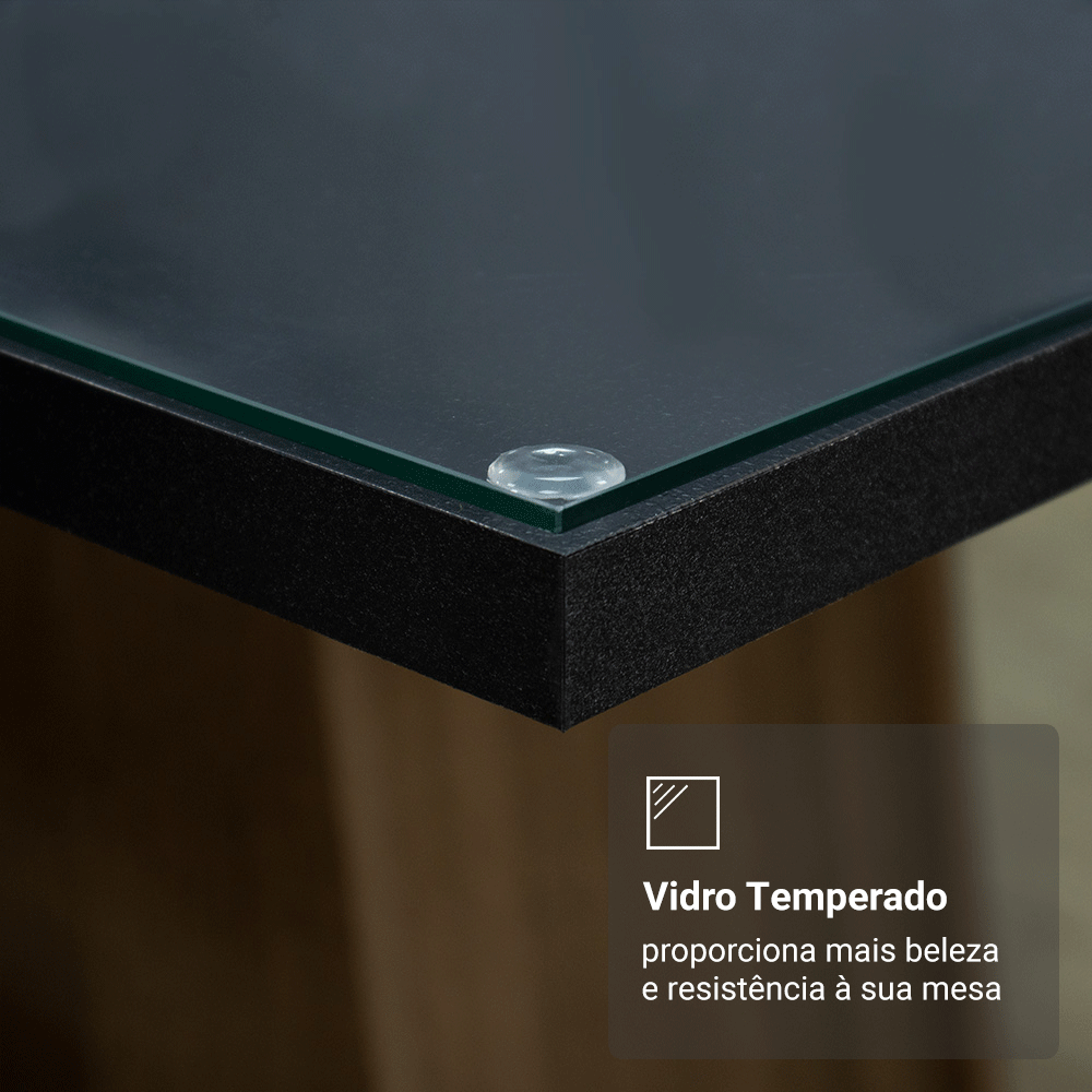 Conjunto Sala de Jantar Mesa Tampo de Vidro 4 Cadeiras Preto/Rustic Martina Madesa