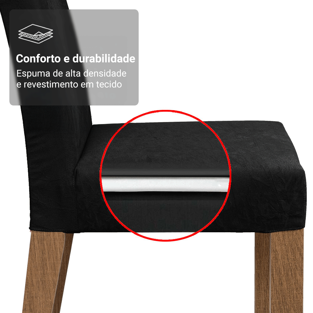 Conjunto Sala de Jantar Mesa Tampo de Vidro 4 Cadeiras Rustic/Preto/Oxford Zion Madesa