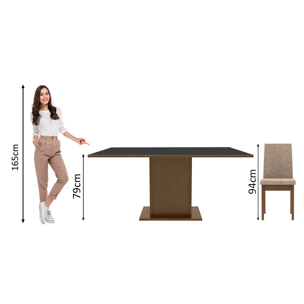 Conjunto Sala de Jantar Madesa Ohana Mesa Tampo de Madeira com 6 Cadeiras Rustic/Preto/Sintético Preto