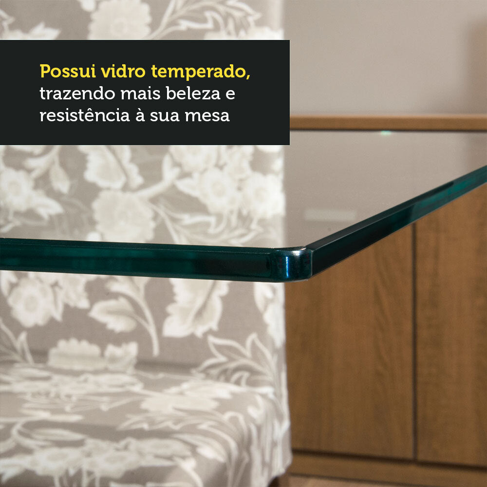 Conjunto Sala de Jantar Mesa Tampo de Vidro 6 Cadeiras Rustic/Branco/Imperial Alexis Madesa