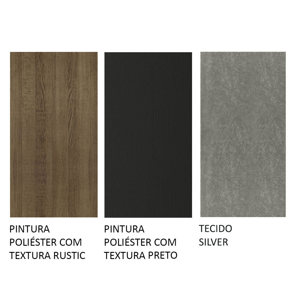 Conjunto Sala de Jantar Mesa Tampo de Madeira 6 Cadeiras Rustic/Preto/Silver Madison Madesa