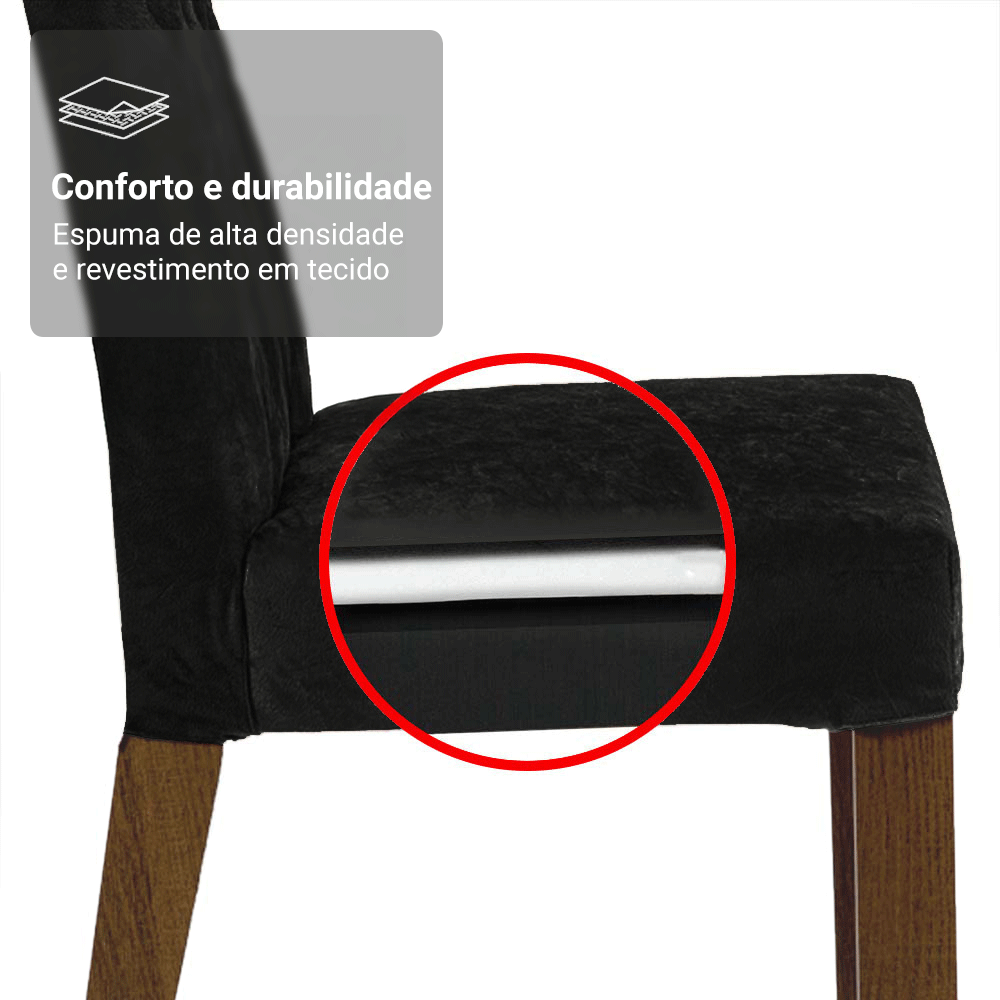Conjunto Sala de Jantar Tampo de Madeira 6 Cadeiras Rustic/Preto/Oxford Cedro Madesa