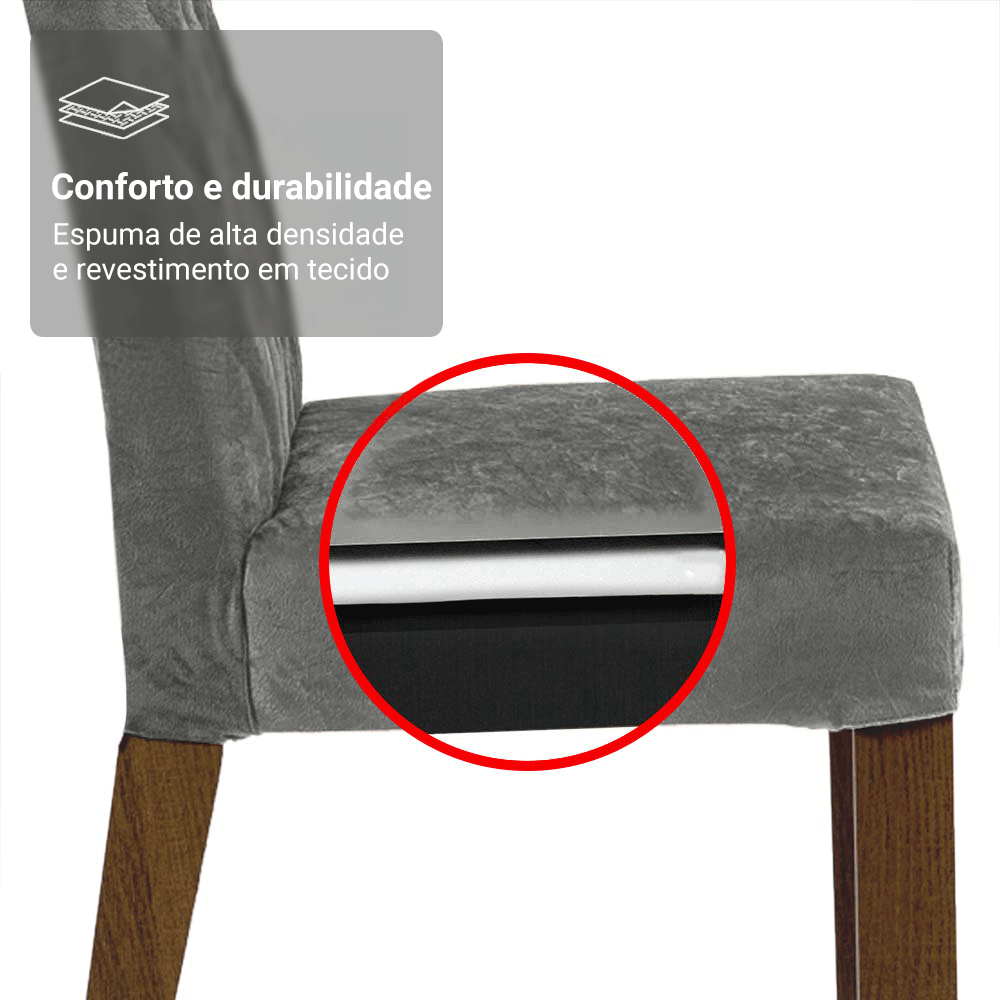 Conjunto Sala de Jantar Tampo de Madeira 6 Cadeiras Rustic/Cinza/Silver Cedro Madesa