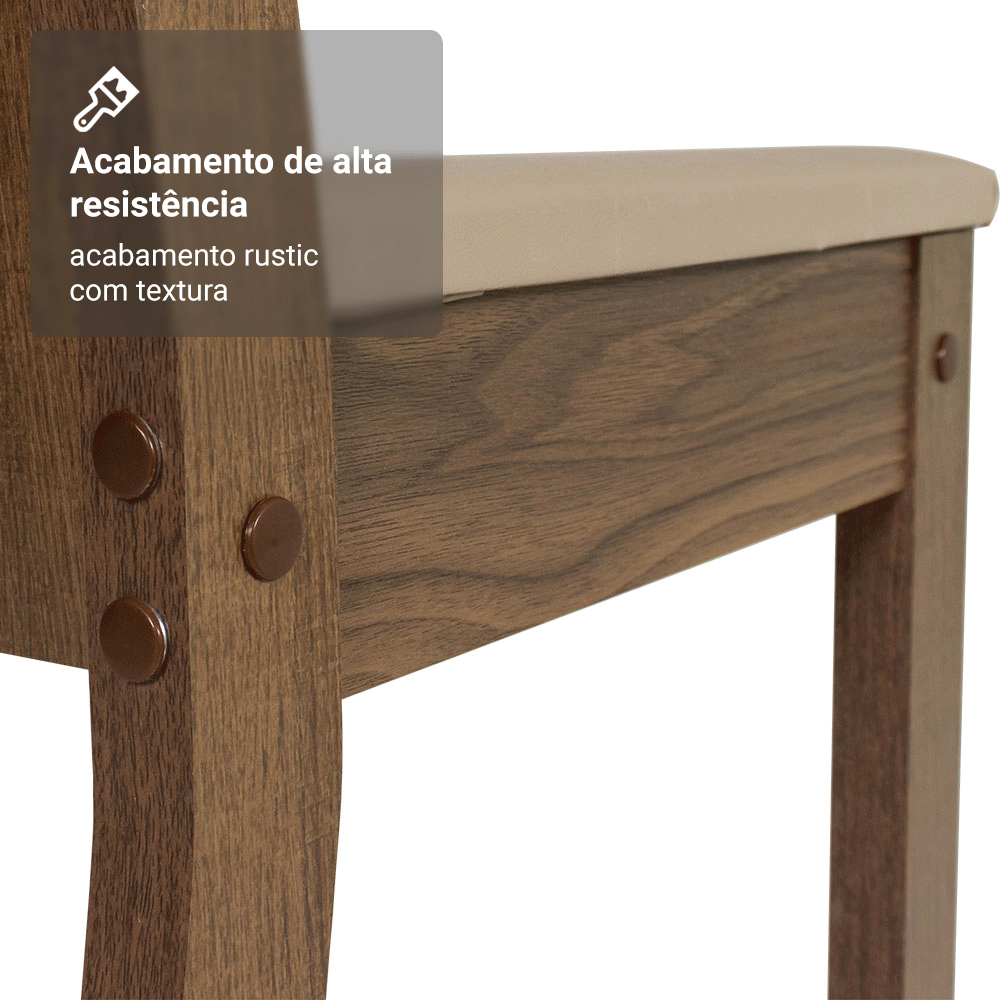 Conjunto Sala de Jantar Cereja Mesa Tampo de Vidro 6 Cadeiras Rustic/Crema/Sintético Bege Madesa