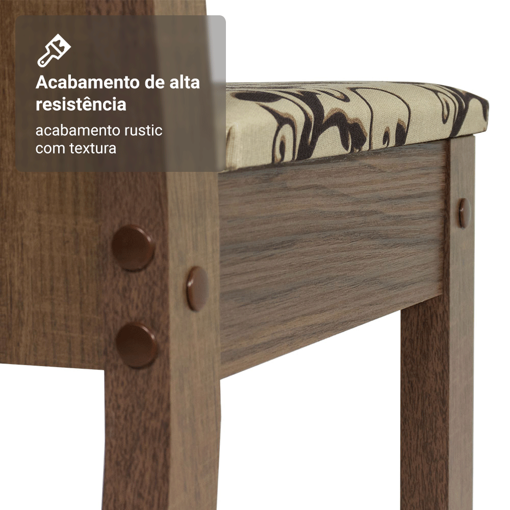 Conjunto Sala de Jantar Dolce Mesa Tampo de Madeira 6 Cadeiras Rustic/Crema/Bege Marrom Madesa