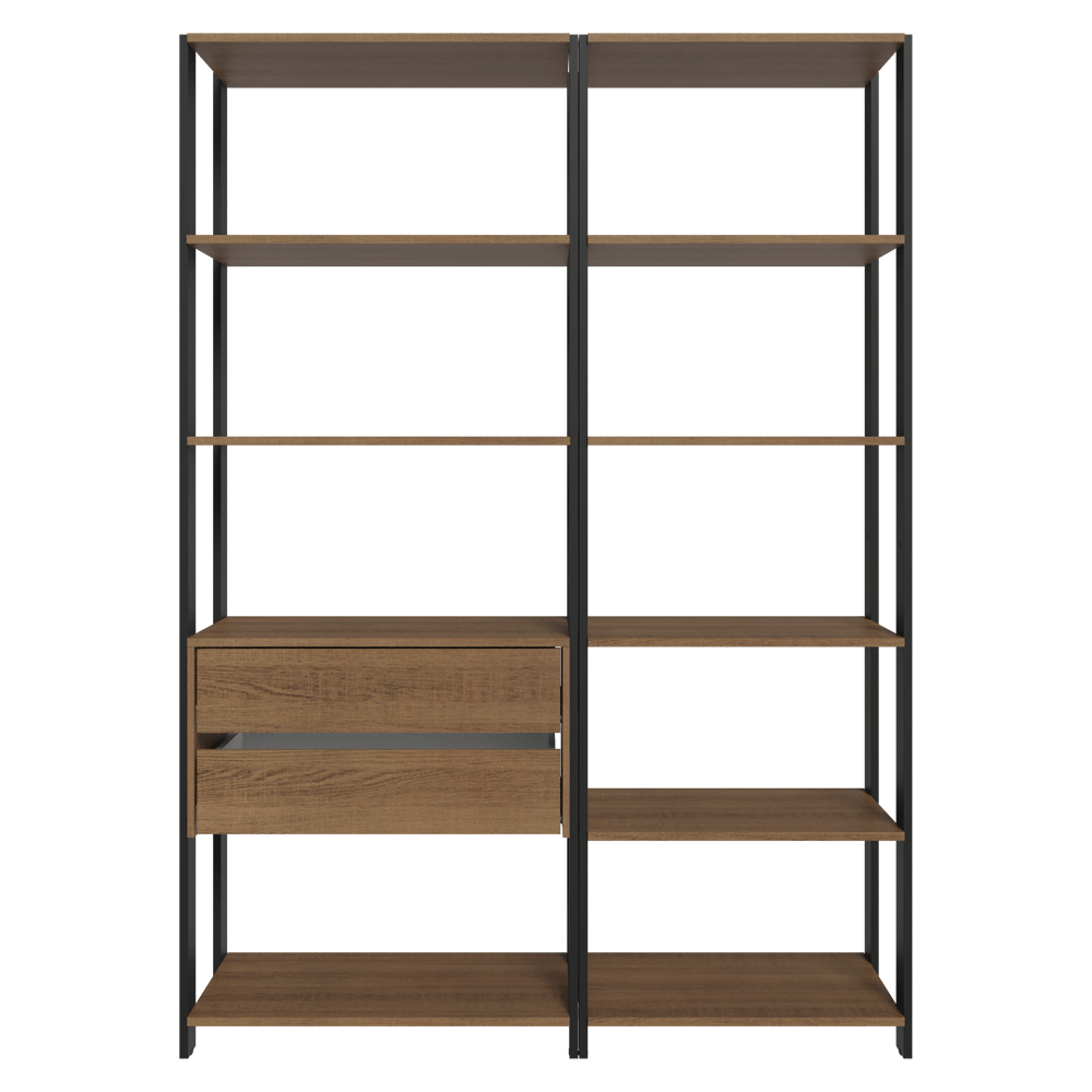 Armário Estante Multiuso Organizador 2 Gavetas 9 Prateleiras 129cm Rustic/Preto Madesa
