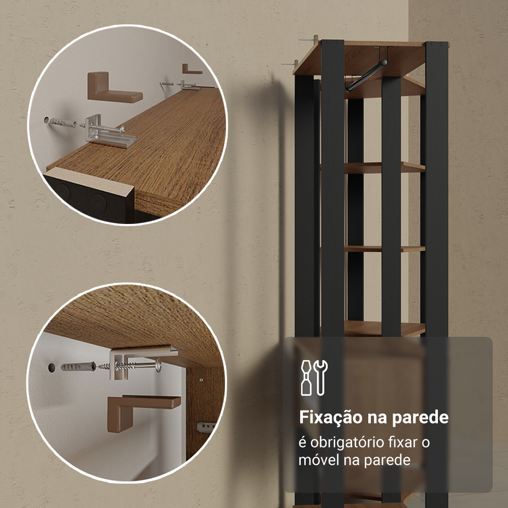 Guarda-Roupa Closet Modulado Valencia 2 Gavetas 129cm Rustic/Preto Madesa