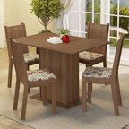 Conjunto Sala de Jantar Madesa Luana Mesa Tampo de Madeira com 4 Cadeiras Rustic/Floral Hibiscos