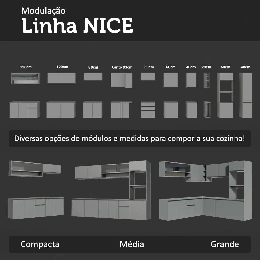 Armário Aéreo 120 x 50 cm 2 Portas Cinza Nice Madesa