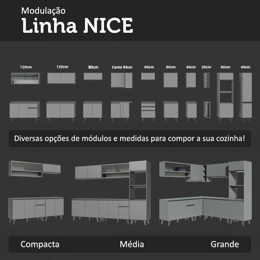 Armário de Cozinha Completa de Canto 465cm Cinza Nice Madesa 01