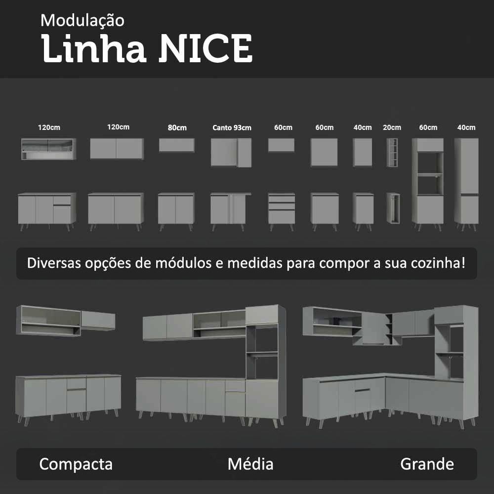 Armário de Cozinha Completa 340cm Cinza Nice Madesa 01