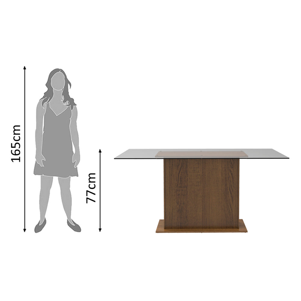 Conjunto Sala de Jantar Madesa Gales Mesa Tampo de Vidro com 6 Cadeiras Rustic/Bege Marrom