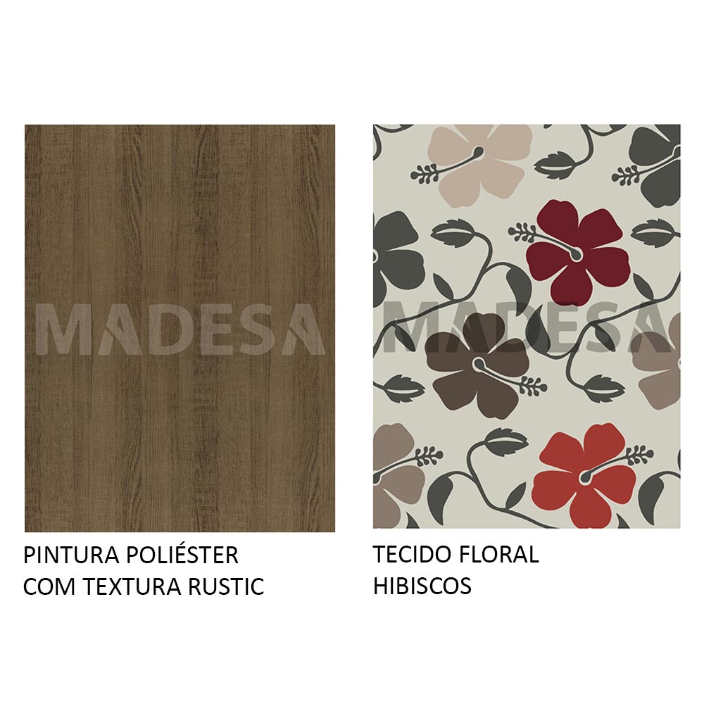 Conjunto Sala de Jantar Madesa Rute Mesa Tampo de Madeira com 4 Cadeiras Rustic/Floral Hibiscos