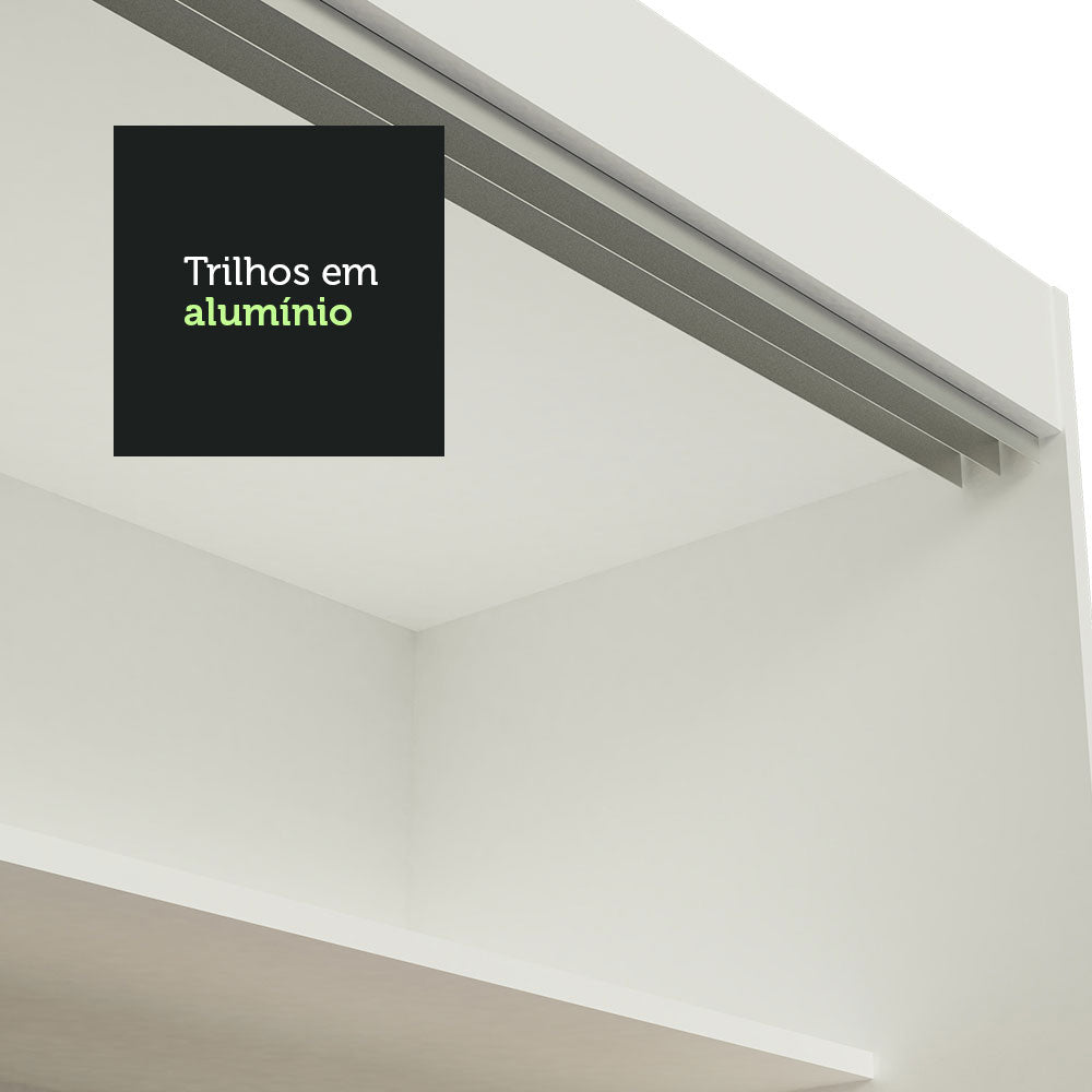 Guarda-Roupa Casal Madesa Austin 4 Portas de Correr de Espelho 3 Gavetas Branco