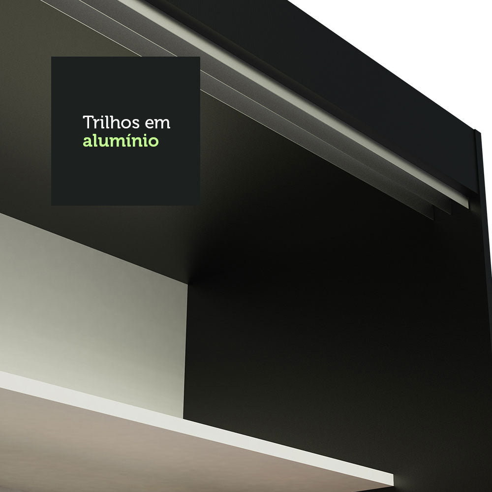 Guarda-Roupa Casal Madesa Austin 4 Portas de Correr 3 Gavetas Preto/Branco