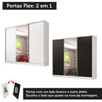 Guarda-Roupa Casal 100% MDF Madesa Royale 3 Portas de Correr com Espelho Branco/Preto
