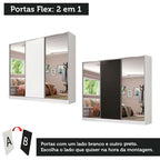 Guarda-Roupa Casal 100% MDF Madesa Royale 3 Portas de Correr com Espelhos Branco/Preto
