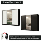 Guarda-Roupa Casal 100% MDF Madesa Royale 3 Portas de Correr com Espelho Preto/Branco