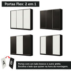 Guarda-Roupa Casal 100% MDF Madesa Royale 3 Portas de Correr Preto/Branco/Preto