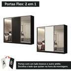 Guarda-Roupa Casal 100% MDF Madesa Royale 3 Portas de Correr com Espelhos Preto/Branco