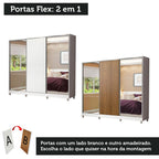 Guarda-Roupa Casal 100% MDF Madesa Royale 3 Portas de Correr com Espelhos com Pés Branco/Rustic