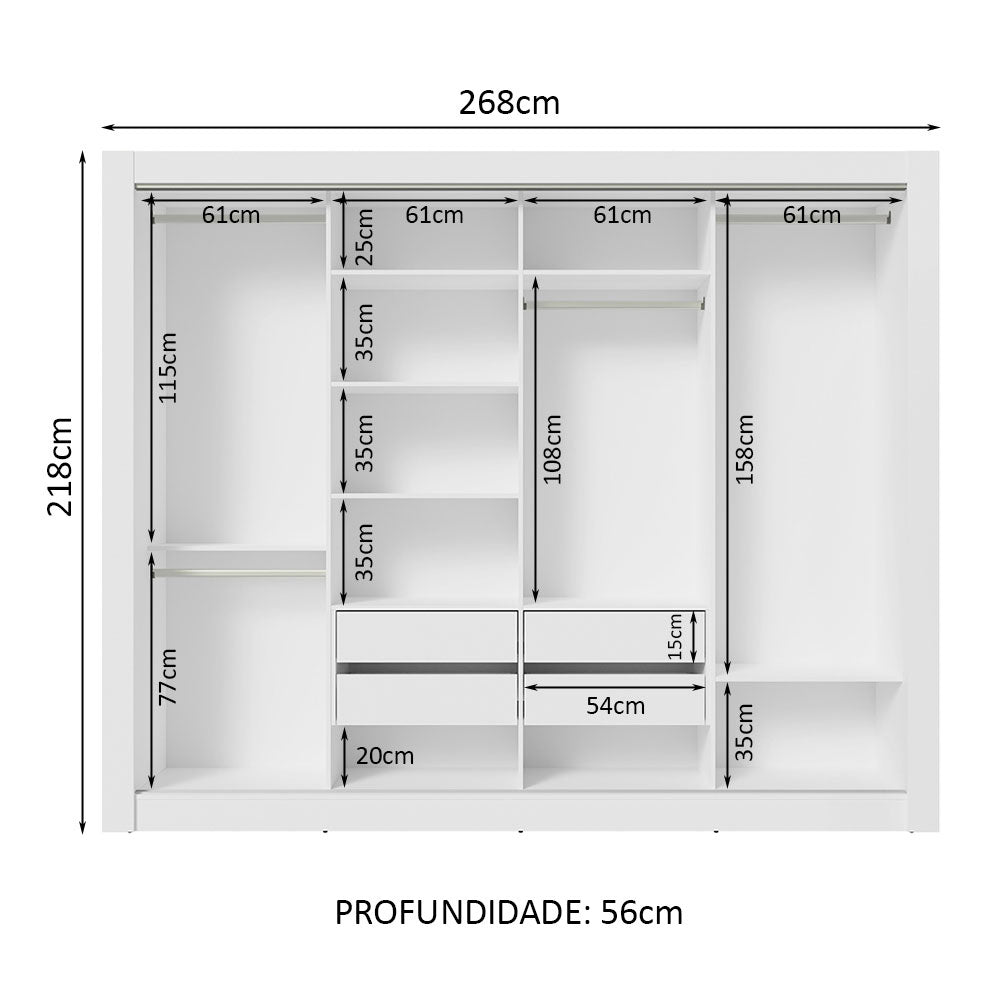 Guarda-Roupa Madesa Montana 4 Portas de Correr de Espelho Branco