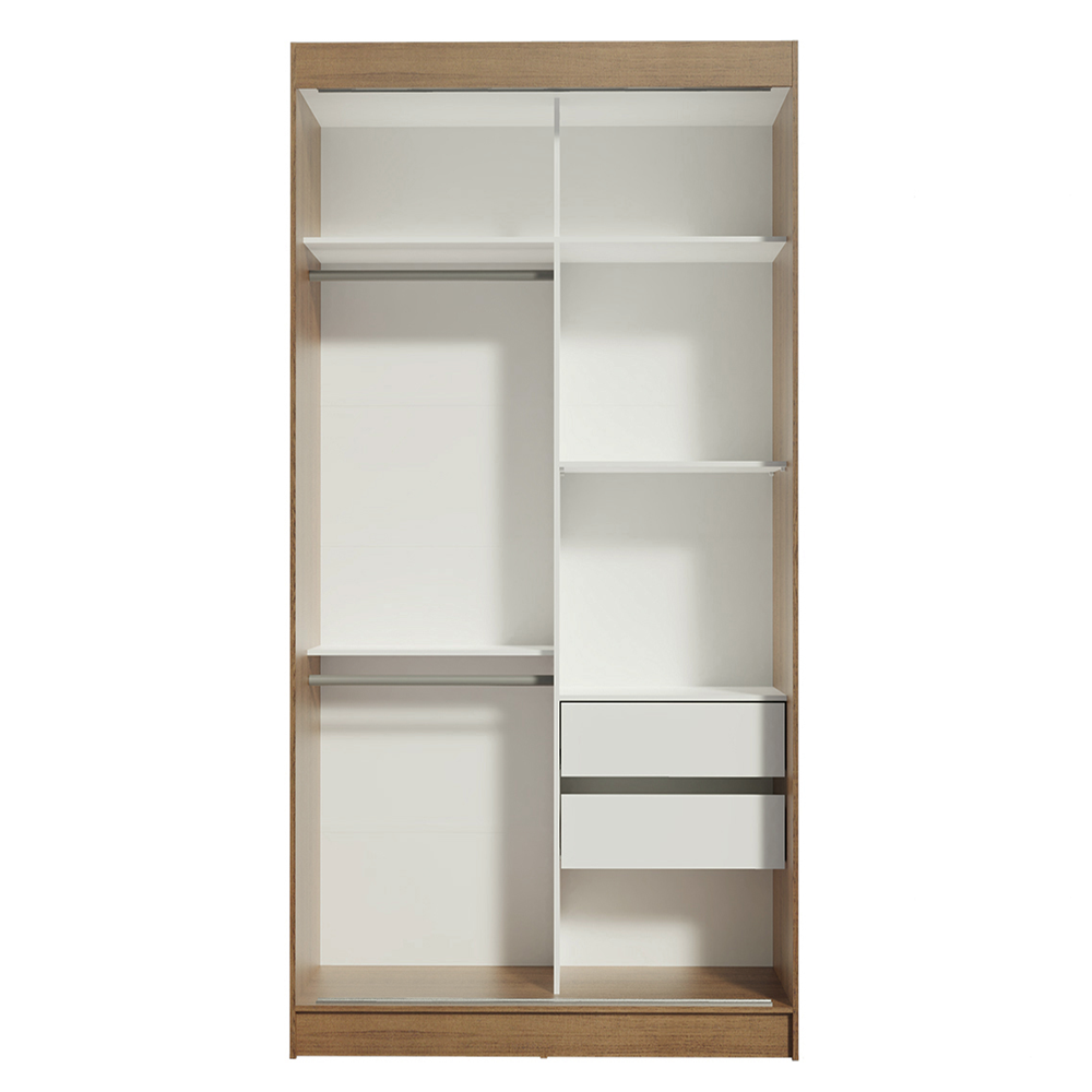 Guarda-Roupa Solteiro Madesa Tokio 2 Portas de Correr com Espelho 2 Gavetas Rustic/Branco