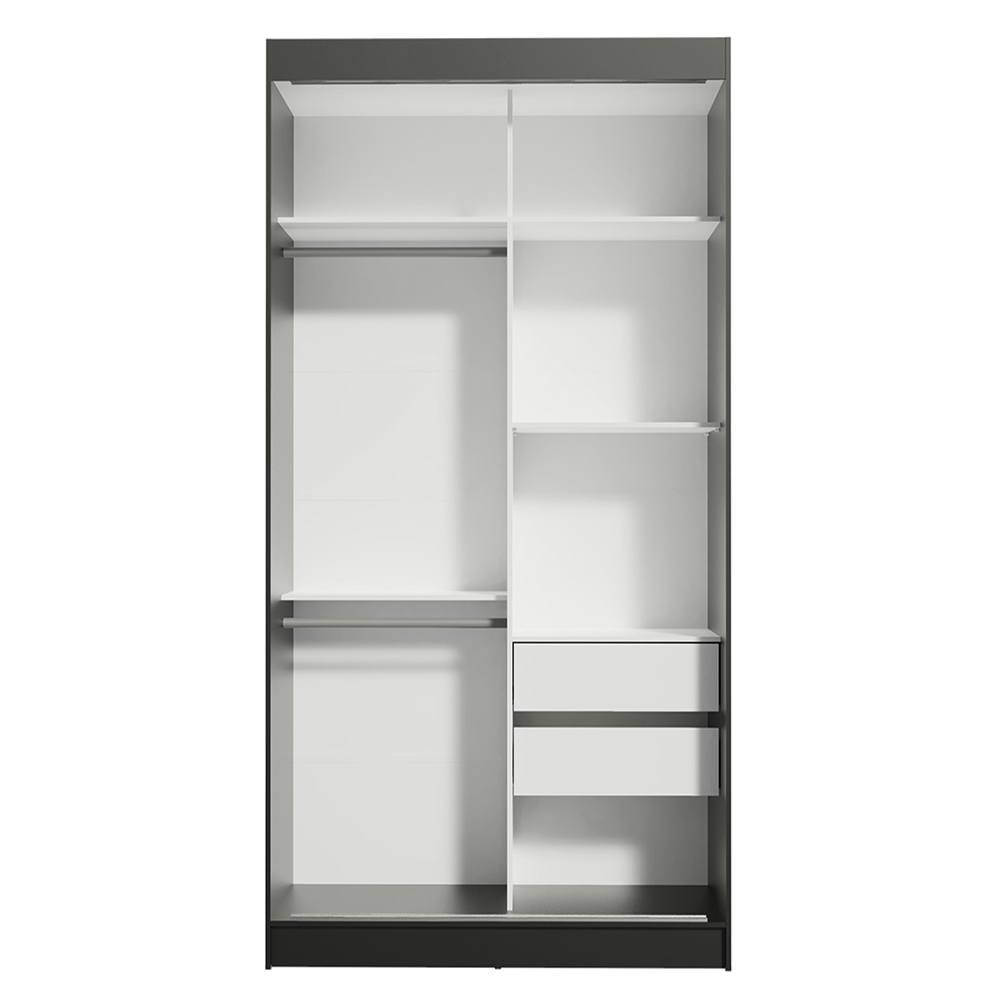 Guarda-Roupa Solteiro Madesa Tokio 2 Portas de Correr com Espelho 2 Gavetas Preto/Branco