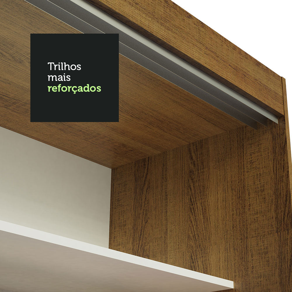 Guarda-Roupa Casal Madesa Istambul 3 Portas de Correr com Espelhos 3 Gavetas Rustic/Preto