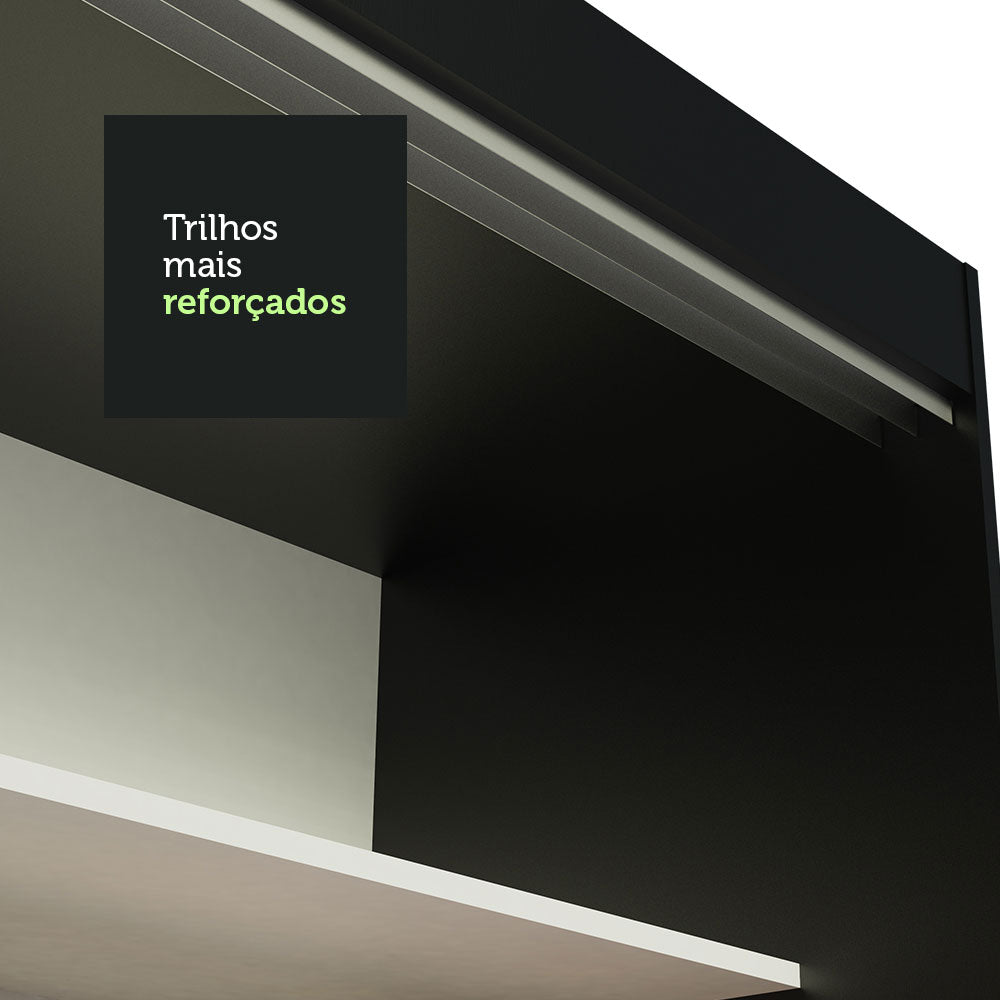 Guarda-Roupa Casal Madesa Istambul 3 Portas de Correr com Espelhos 3 Gavetas Preto/Rustic