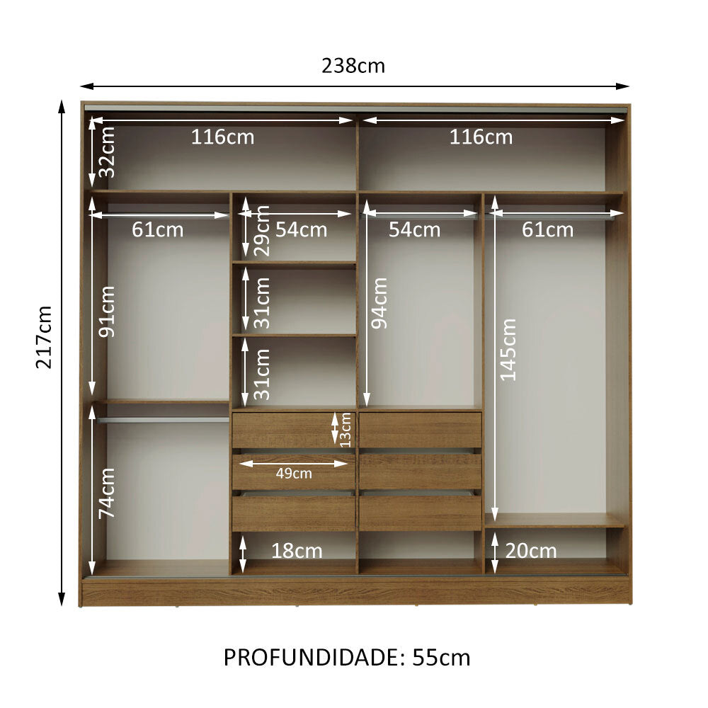 Guarda-Roupa Casal Madesa Apolo 4 Portas de Correr Rustic