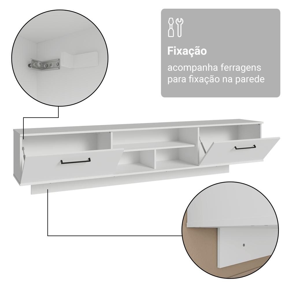 Rack Suspenso para TV até 80 Polegadas 218 cm 2 Portas Branco Agata Madesa