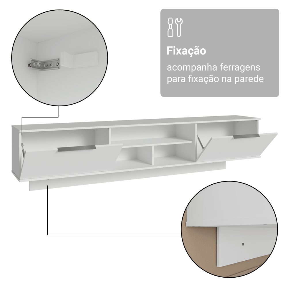 Rack Suspenso para TV até 80 Polegadas 218 cm 2 Portas Branco Stella Madesa