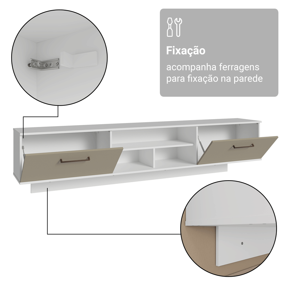 Rack Suspenso para TV até 80 Polegadas 218 cm 2 Portas Branco/Crema Agata Madesa