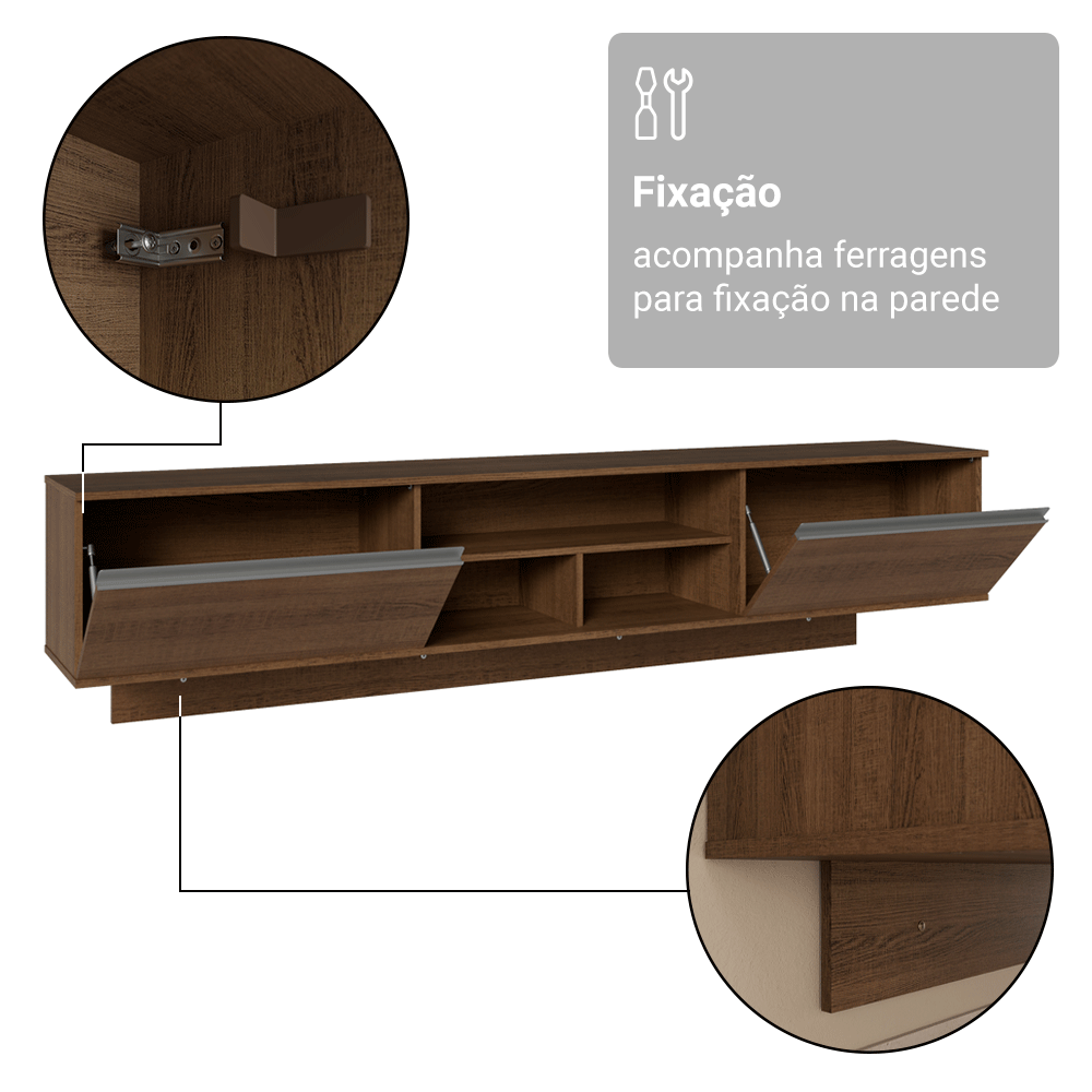 Rack Suspenso para TV até 80 Polegadas 218 cm 2 Portas Rustic Glamy Madesa