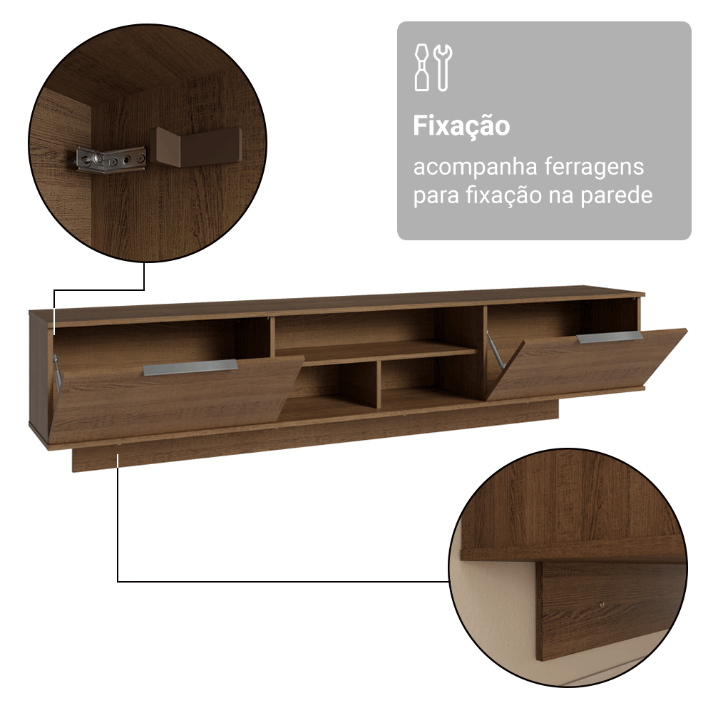 Rack Suspenso para TV até 80 Polegadas 218 cm 2 Portas Rustic Stella Madesa