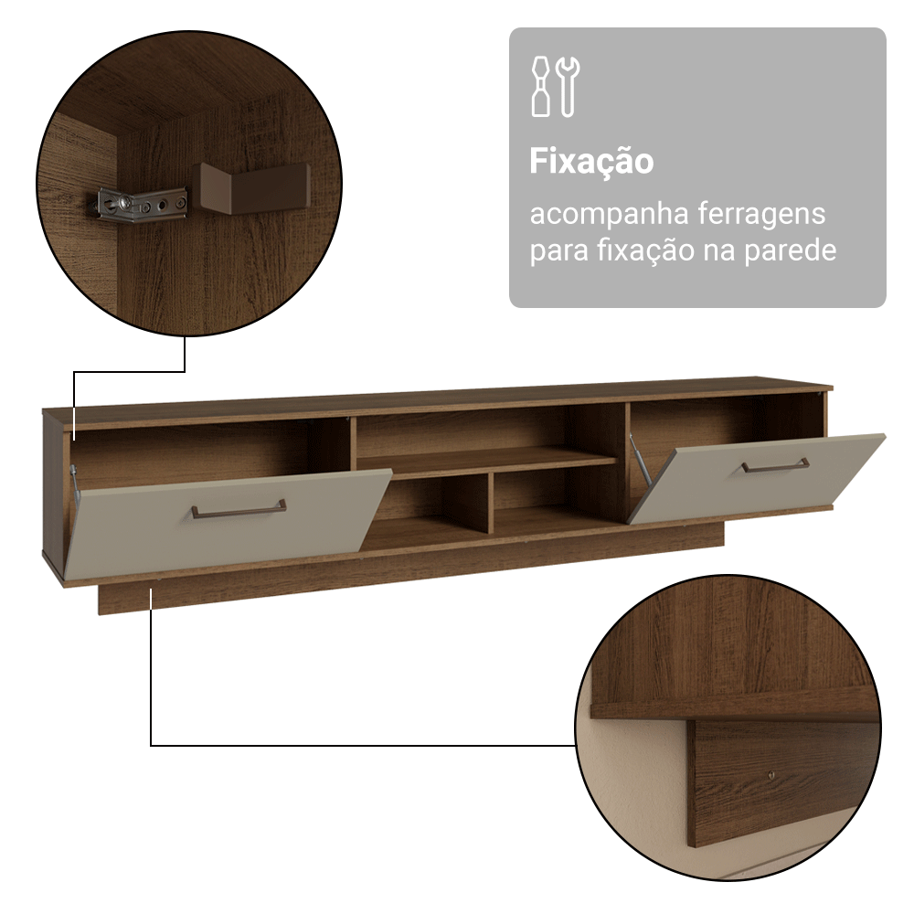 Rack Suspenso para TV até 80 Polegadas 218 cm 2 Portas Rustic/Crema Agata Madesa