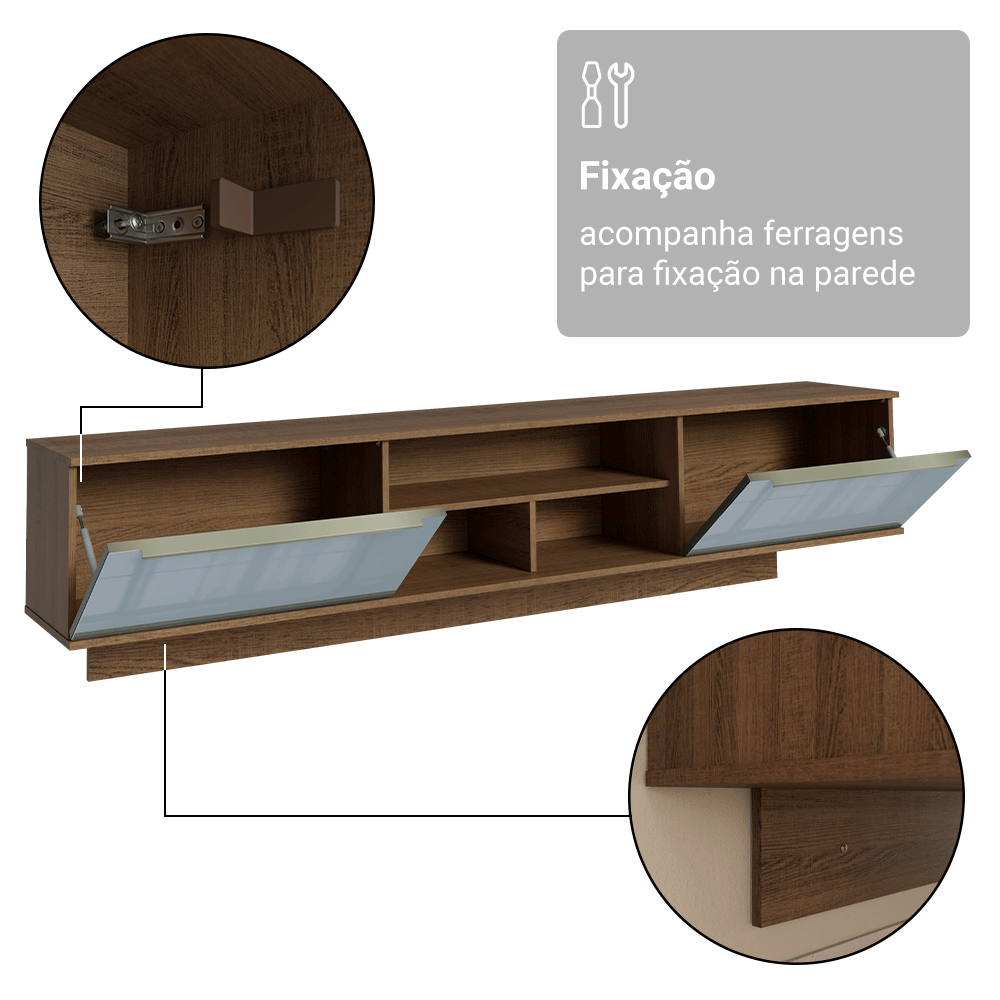 Rack Suspenso para TV até 80 Polegadas 218 cm 2 Portas Rustic/Cinza Lux Madesa