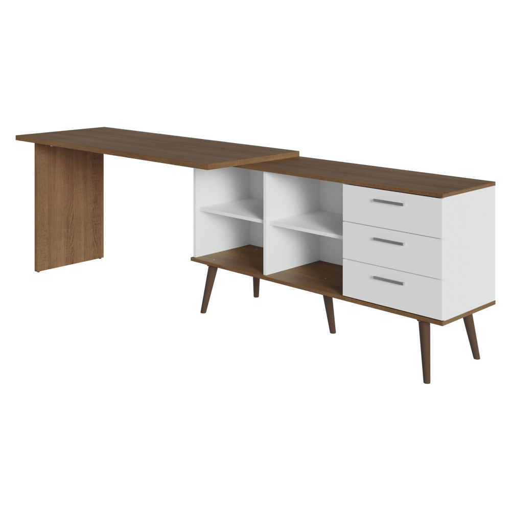 Escrivaninha Mesa de Escritório de Canto 3 Gavetas Branco/Rustic Lisboa Madesa