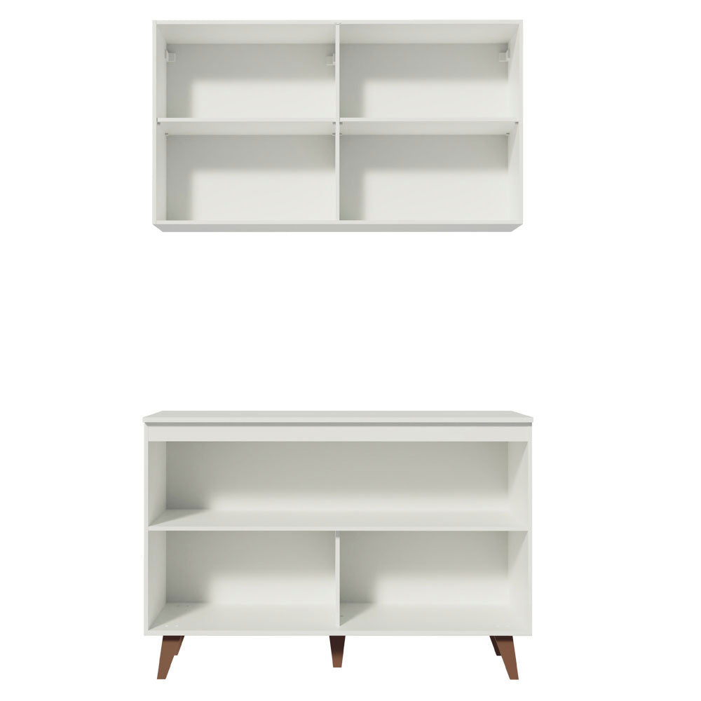 Kit Madesa Reims 120 cm com Armário Aéreo e Balcão Gabinete de Pia Branco