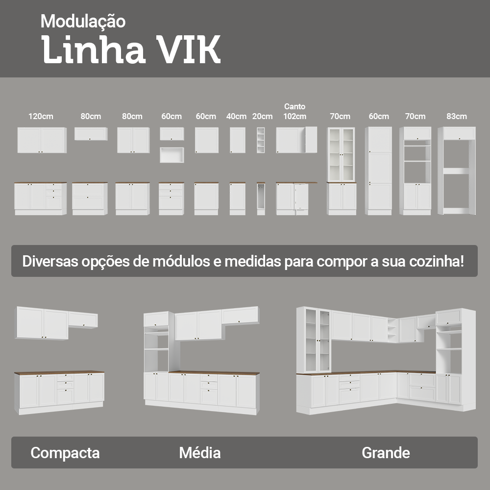 Balcão de Canto para Linha de 60 cm Profundidade (Com Tampo) Branco/Rustic Vik Madesa