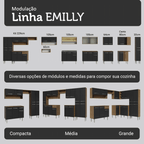 Balcão Gabinete com Pia 3 Portas e 1 Gaveta 105cm Rustic/Preto Emilly Madesa
