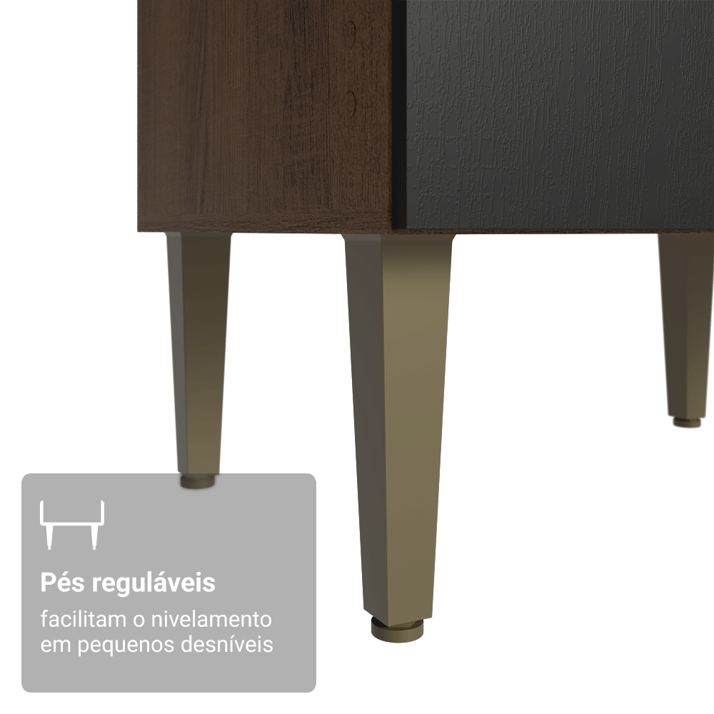 Balcão de Cozinha com Pia 105 cm 3 Portas 2 Gavetas Rustic/Preto Lille Madesa