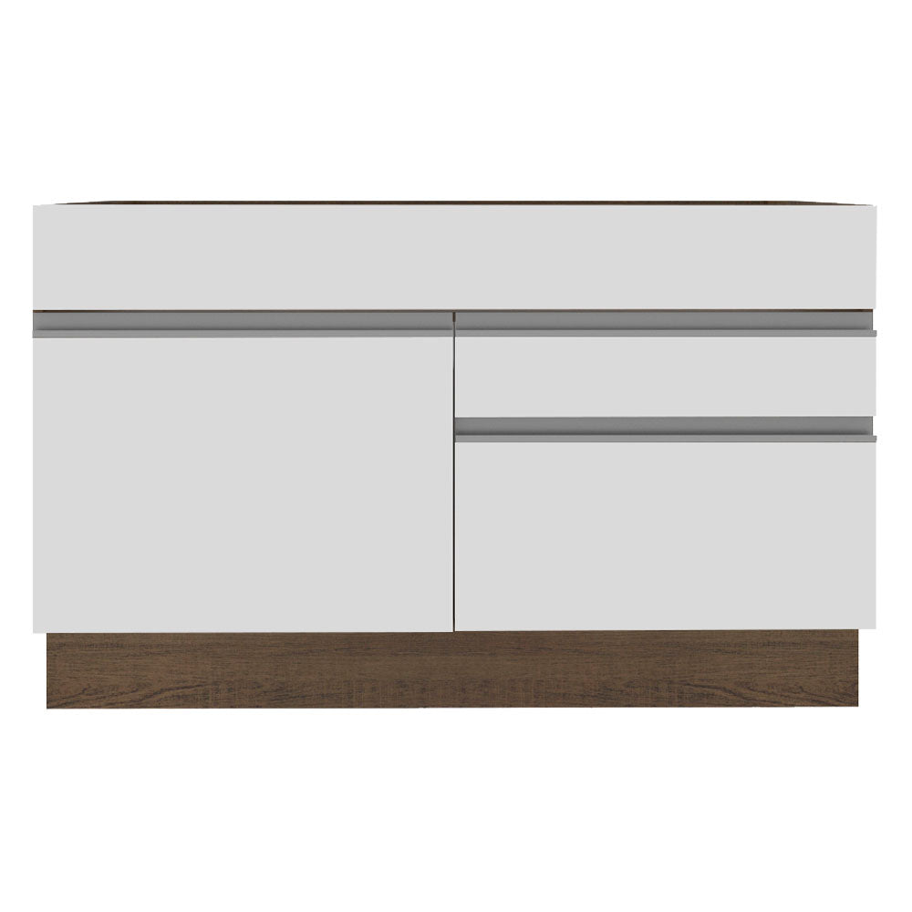 Balcão Gabinete de Pia Madesa Glamy 120 cm 1 Porta 2 Gavetas (Sem Tampo e Pia) Rustic/Branco