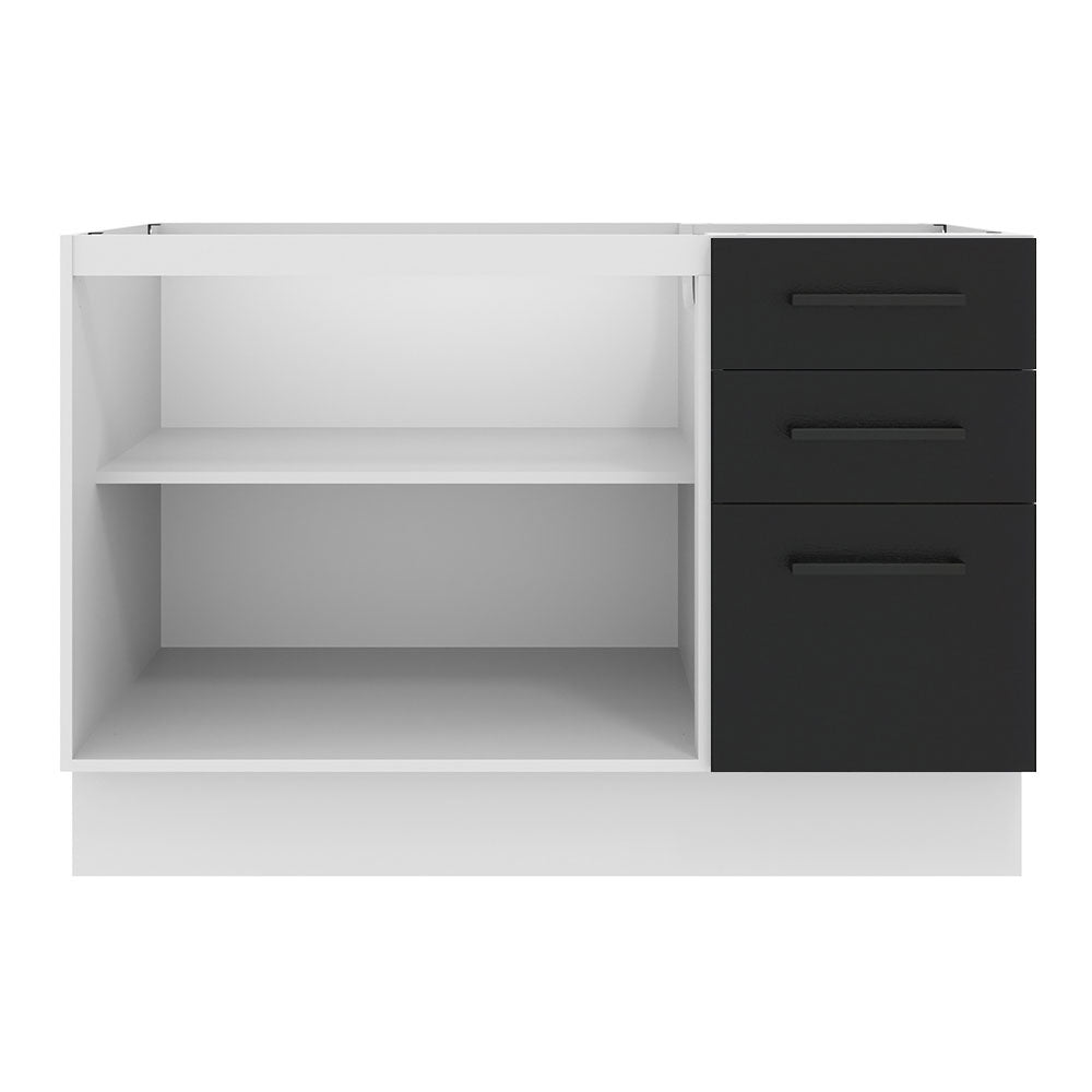 Balcão Gabinete de Pia Madesa Agata 2 Portas e 3 Gavetas (Sem Tampo e Pia) Branco/Preto