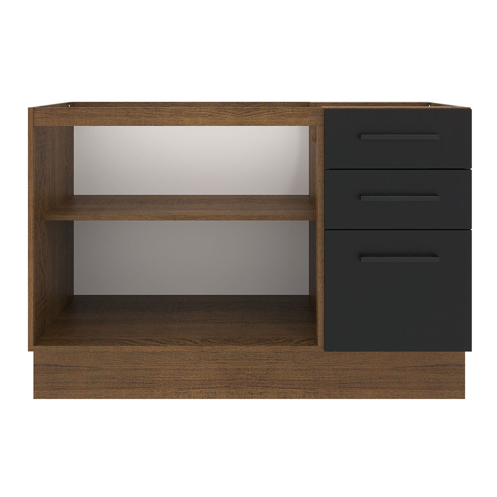 Balcão Gabinete de Pia Madesa Agata 2 Portas e 3 Gavetas (Sem Tampo e Pia) Rustic/Preto