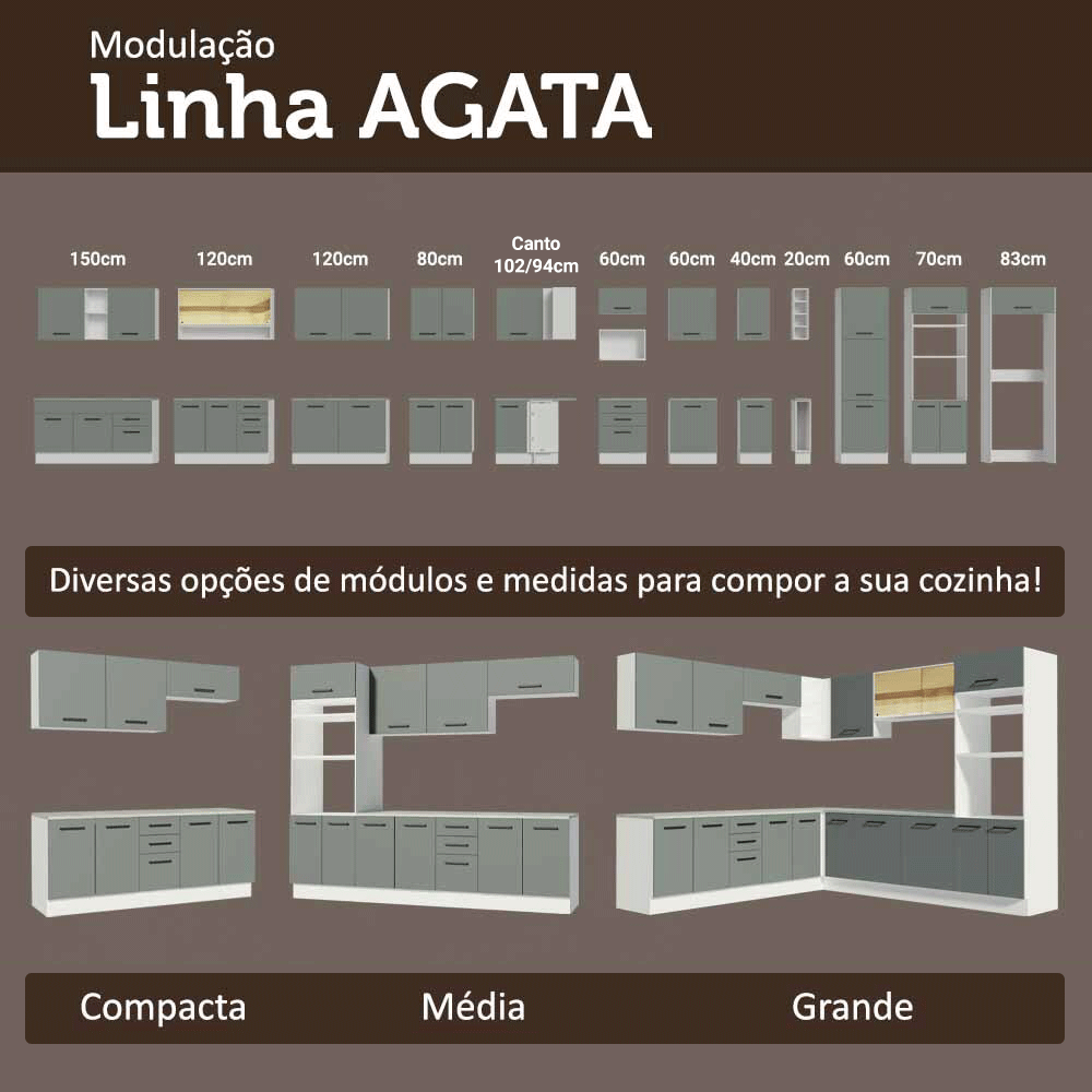 Balcão Madesa Agata 40 cm 1 Porta Branco/Cinza