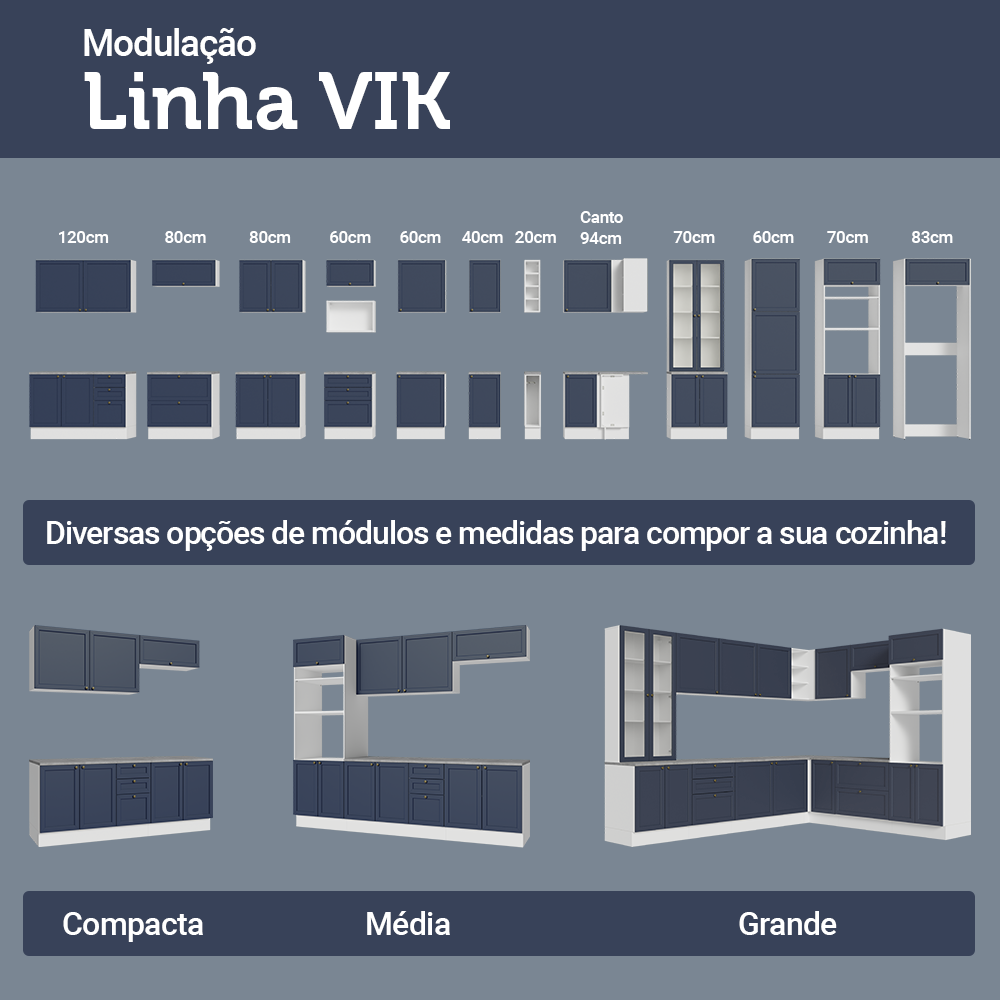 Balcão de Cozinha 40 cm 1 Porta Branco/Azul Vik Madesa