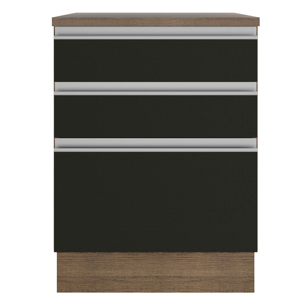 Balcão Madesa Glamy 60 cm 3 Gavetas Rustic/Preto