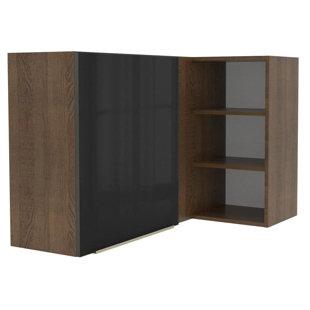 Armário Aéreo de Canto com Adega Acoplada Madesa Lux 1 Porta Rustic/Preto